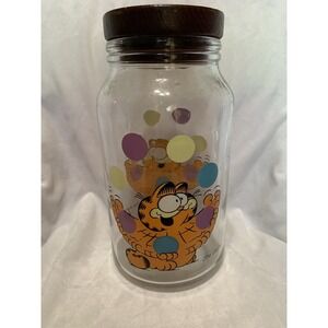 1978 Anchor Hocking Garfield Cat Glass Cookie Jar Cartoon Comic Juggling Lid